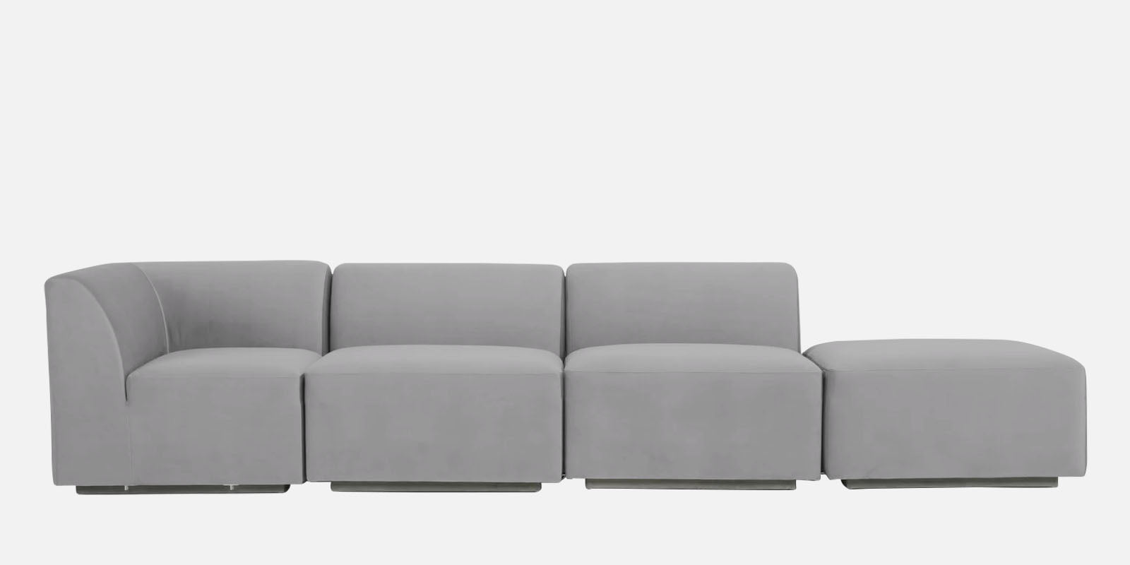 Bufa Velvet RHS Sectional Sofa In Light Grey Colour With Ottoman