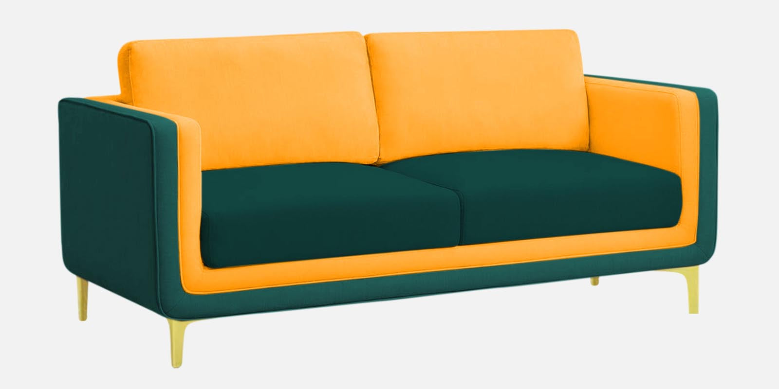 Visky Velvet 3 Seater Sofa in Saffron Yellow-Amazon Green Colour