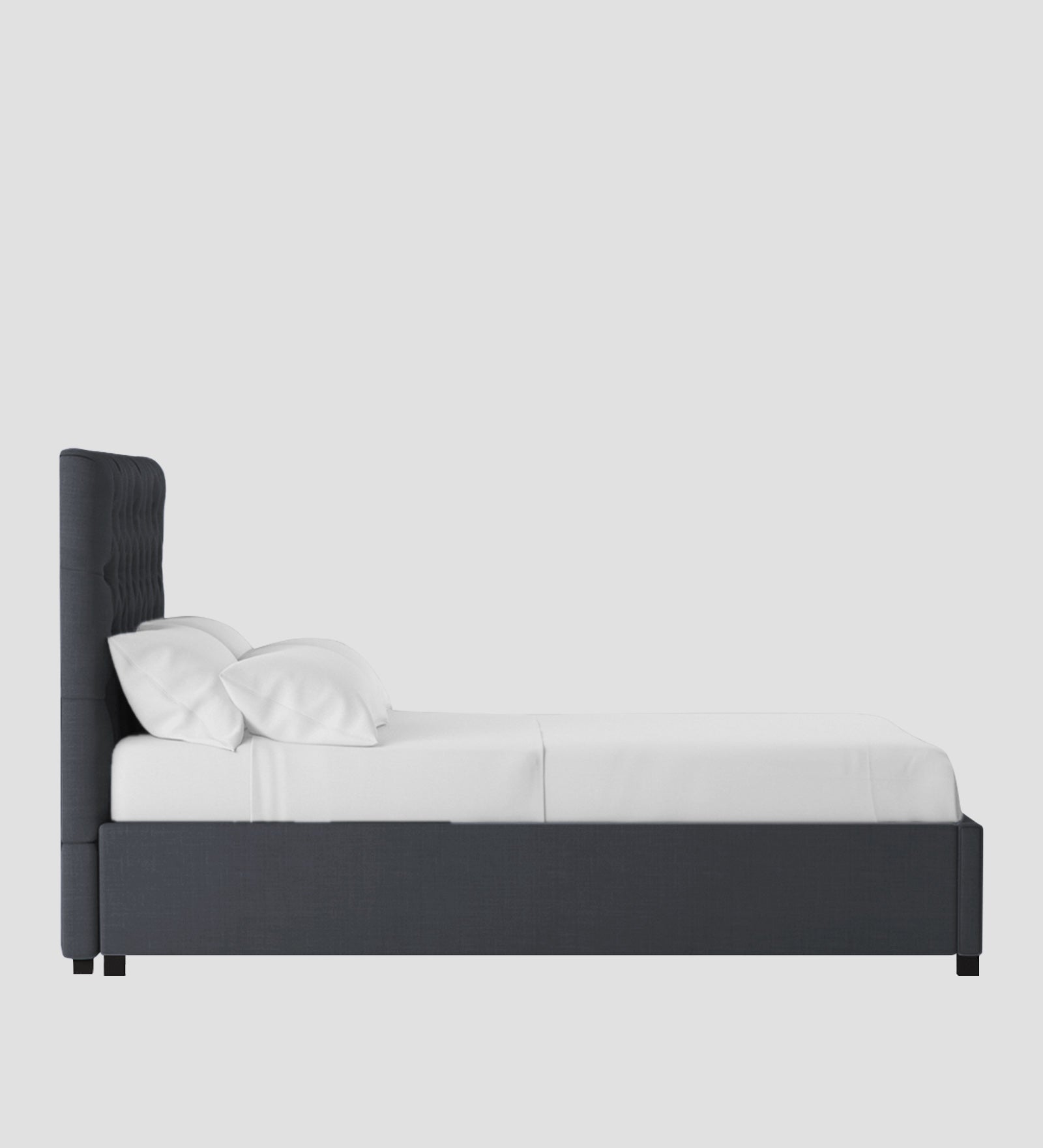 Isko Fabric King Size Bed In Charcoal Grey Colour With Storage Box - Febonic Living