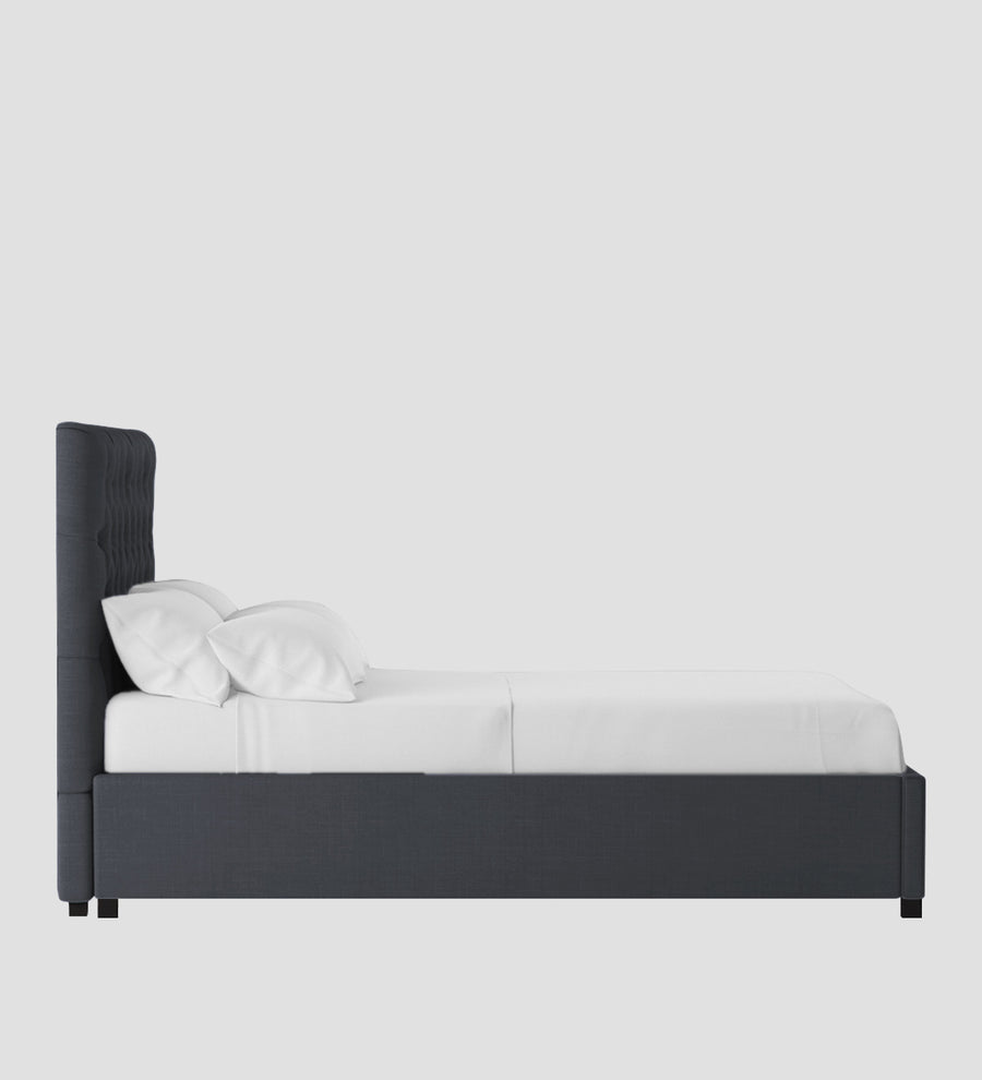 Isko Fabric Upholstered King Size Bed In Charcoal Grey Colour With Box Storage - Febonic Living