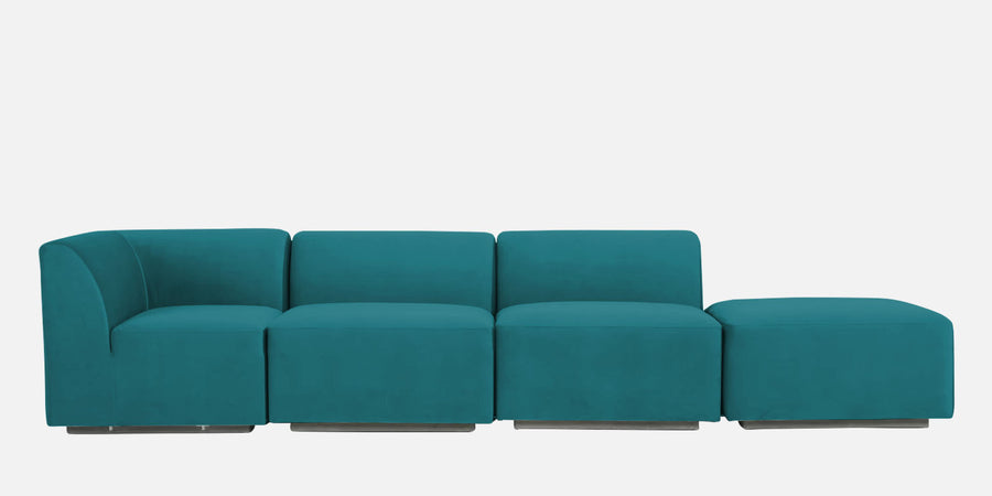 Bufa Velvet Rhs Sectional Sofa In Arabian Green Colour With Ottoman - Febonic Living