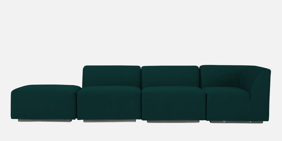 Bufa Velvet Lhs Sectional Sofa In Forest Green Colour With Ottoman - Febonic Living