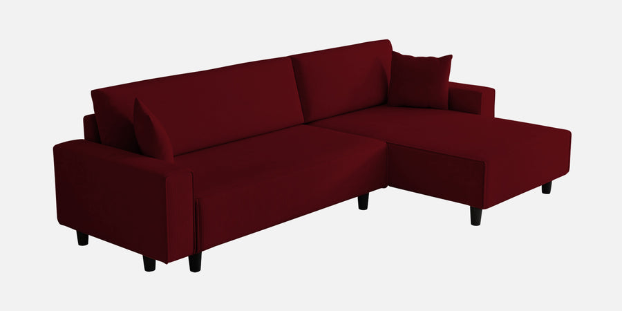 Peach Fabric Rhs 6 Seater Sofa Cum Bed With Storage In Ruby Red Colour - Febonic Living