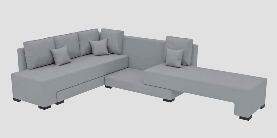 Corby Velvet Lhs 6 Seater Convertible Sofa Cum Bed In Concrete Grey Colour - Febonic Living