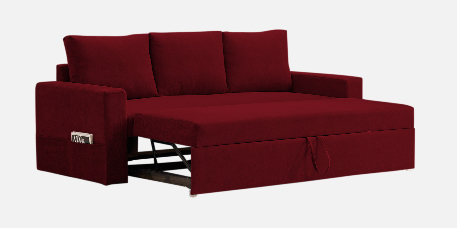 Kara Fabric 3 Seater Pull Out Sofa Cum Bed in Ruby Red Colour