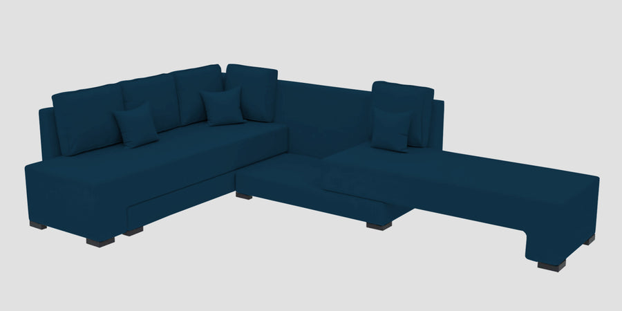 Corby Velvet Lhs 6 Seater Convertible Sofa Cum Bed In Azure Blue Colour - Febonic Living