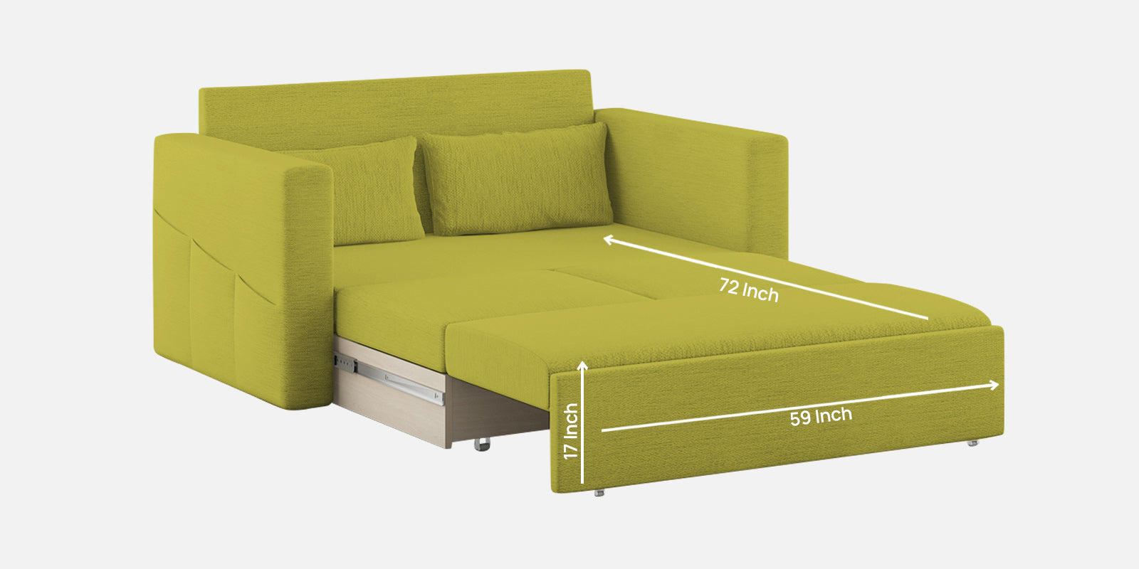 River Fabric 2 Seater Pull Out Sofa Cum Bed In Parrot Green Colour