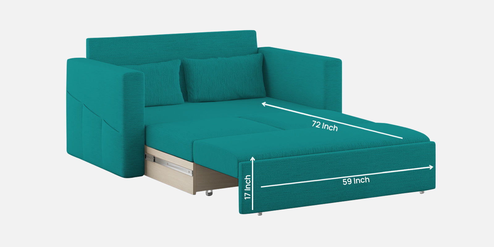 River Fabric 2 Seater Pull Out Sofa Cum Bed In Sea Green Colour