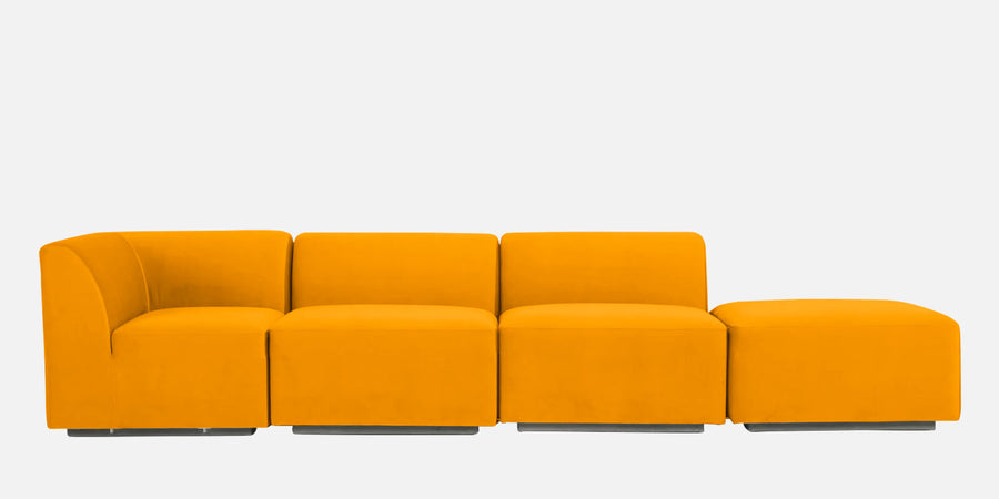 Bufa Velvet Rhs Sectional Sofa In Saffron Yellow Colour With Ottoman - Febonic Living