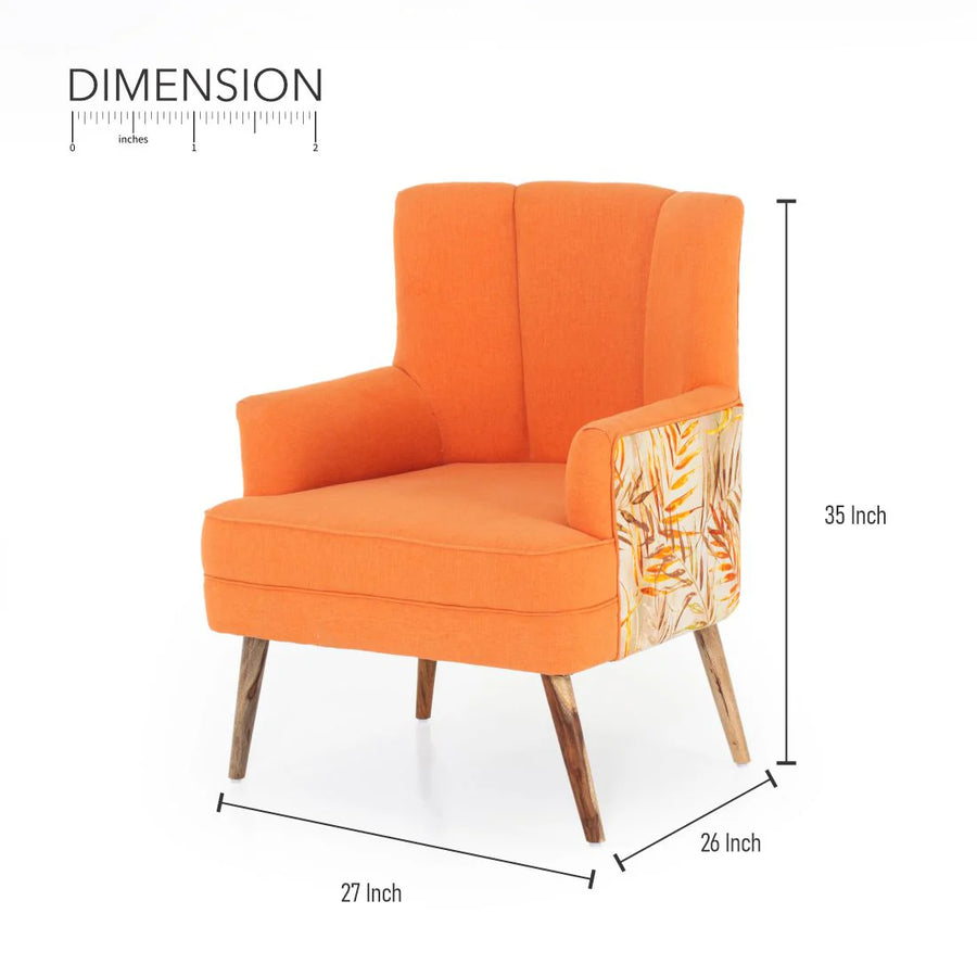 Roch Printed Fabric Arm Chair In Vivid Orange Colour Set Of 2 - Febonic Living
