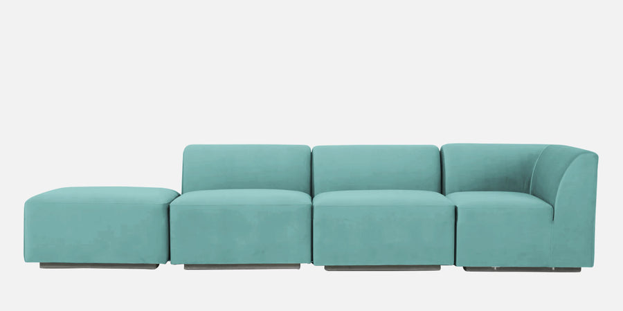 Bufa Velvet Lhs Sectional Sofa In Aqua Blue Colour With Ottoman - Febonic Living