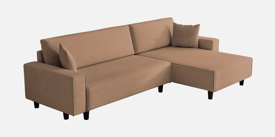Peach Fabric Rhs 6 Seater Sofa Cum Bed With Storage In Cosmic Beige Colour - Febonic Living