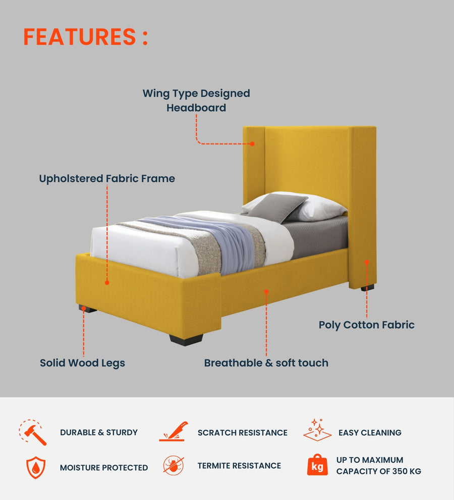 Kirby Fabric Upholstered Single Size Bed In Royal Blue Colour - Febonic Living