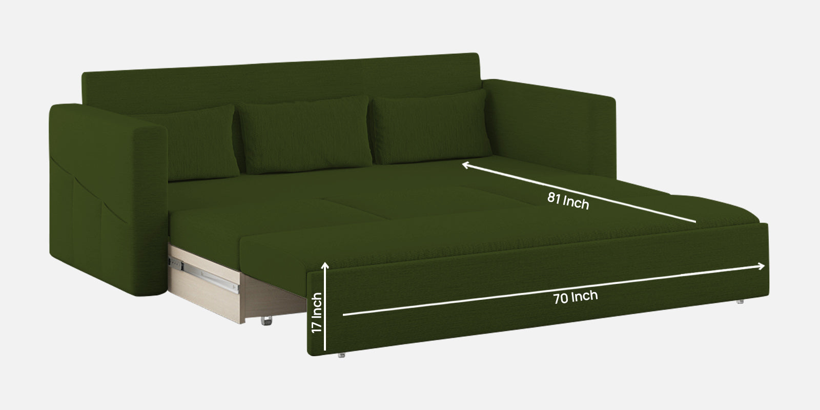 River Fabric 3 Seater Pull Out Sofa Cum Bed In Olive Green Colour