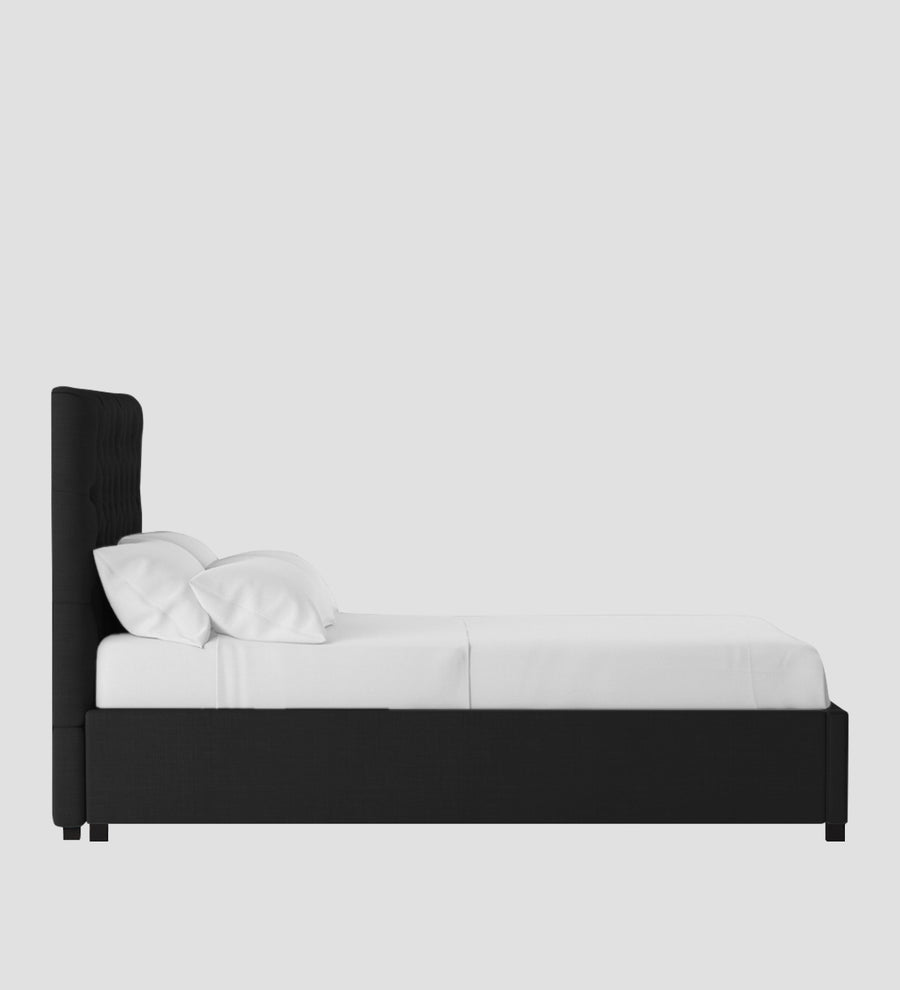 Isko Fabric Upholstered King Size Bed In Zed Black Colour With Box Storage - Febonic Living