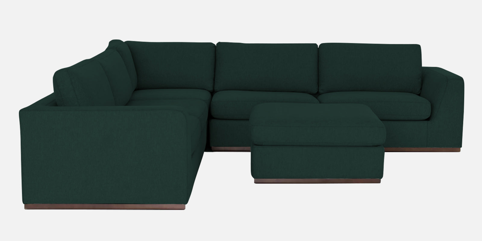 Freedom Velvet 6 Seater LHS Sectional Sofa In Forest Green Colour With Ottoman