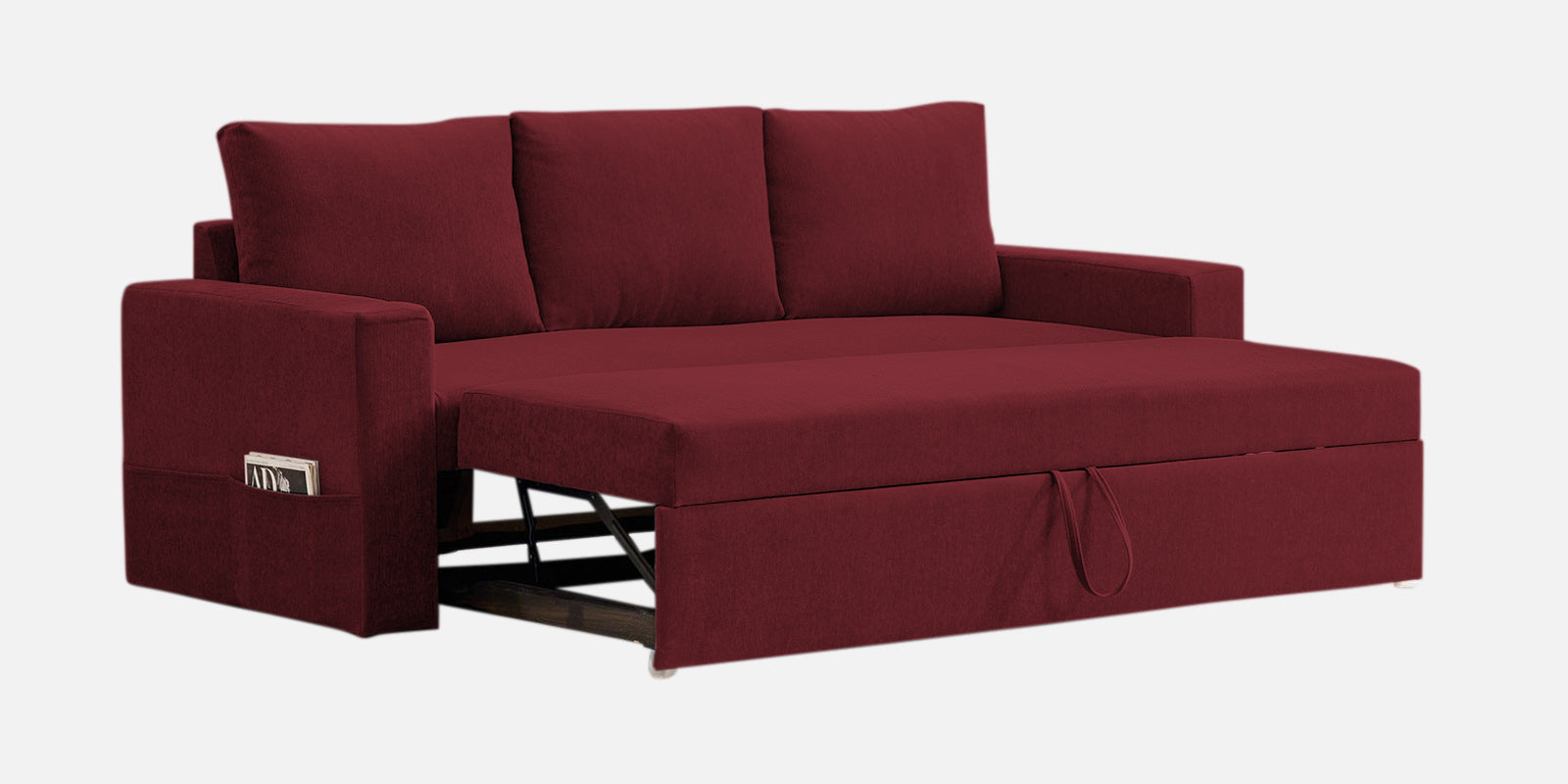 Kara Fabric 3 Seater Pull Out Sofa Cum Bed in Blood Maroon Colour