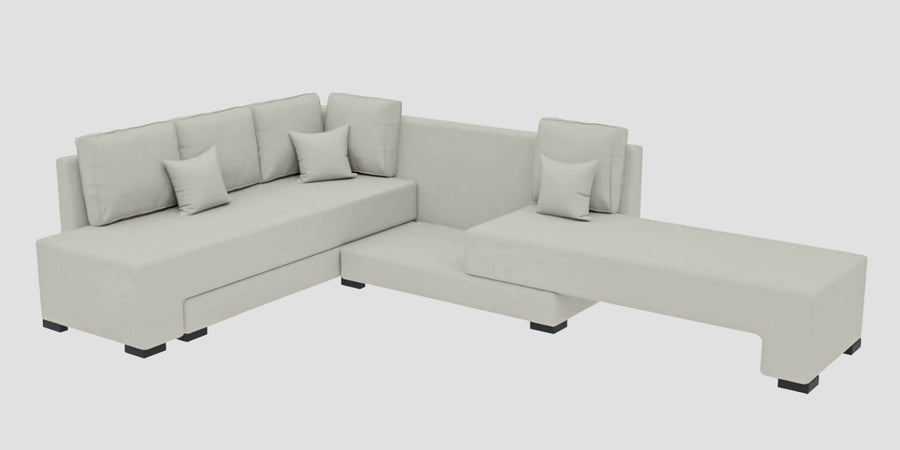 Corby Velvet Lhs 6 Seater Convertible Sofa Cum Bed In Bone Grey Colour - Febonic Living