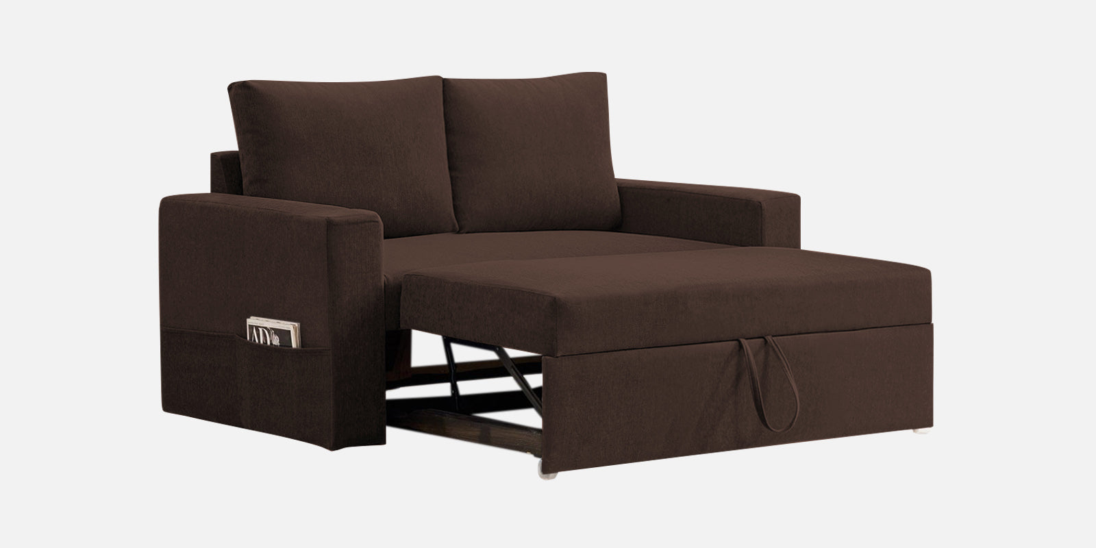 Kara Fabric 2 Seater Pull Out Sofa Cum Bed in Coffee Brown Colour