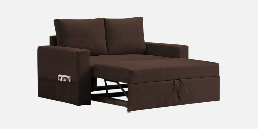 Kara Fabric 2 Seater Pull Out Sofa Cum Bed In Coffee Brown Colour - Febonic Living