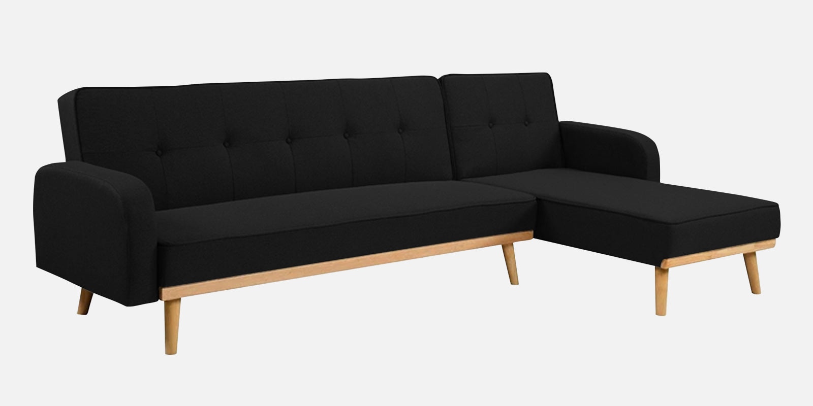 Zuno Fabric RHS Sectional + Sofa Cum Bed In Zed Black Colour