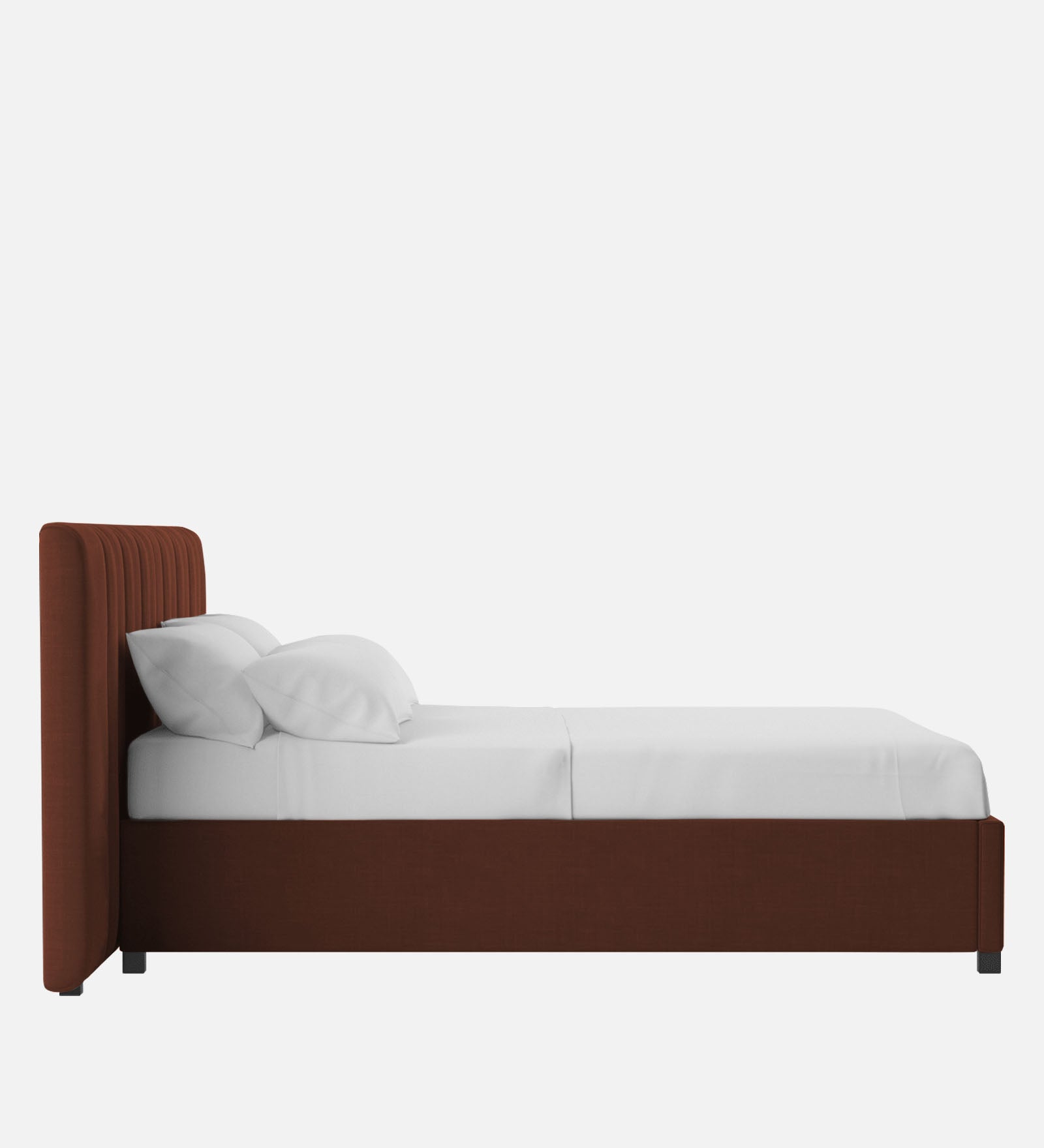 Nora Fabric Queen Size Bed In Coffee Brown Colour