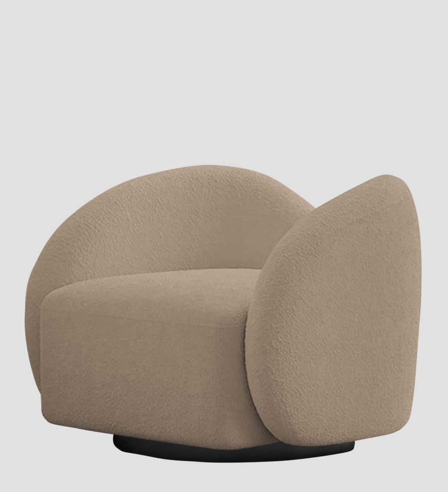 Miles Boucle Fabric Swivel Chair In Mushroom Beige Colour - Febonic Living