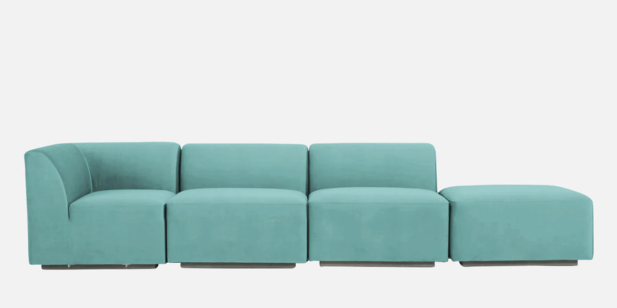Bufa Velvet Rhs Sectional Sofa In Aqua Blue Colour With Ottoman - Febonic Living