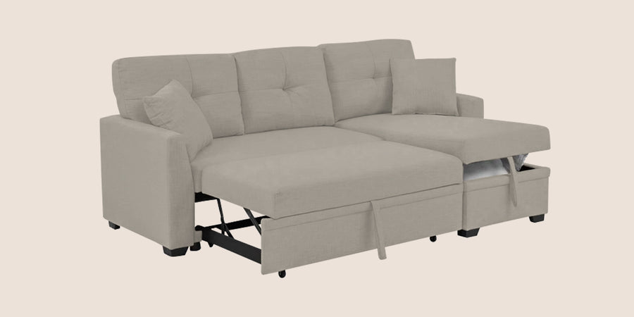 Jody Fabric 3 Seater Pull Out Sofa Cum Bed In Ash Grey Colour With Storage - Febonic Living