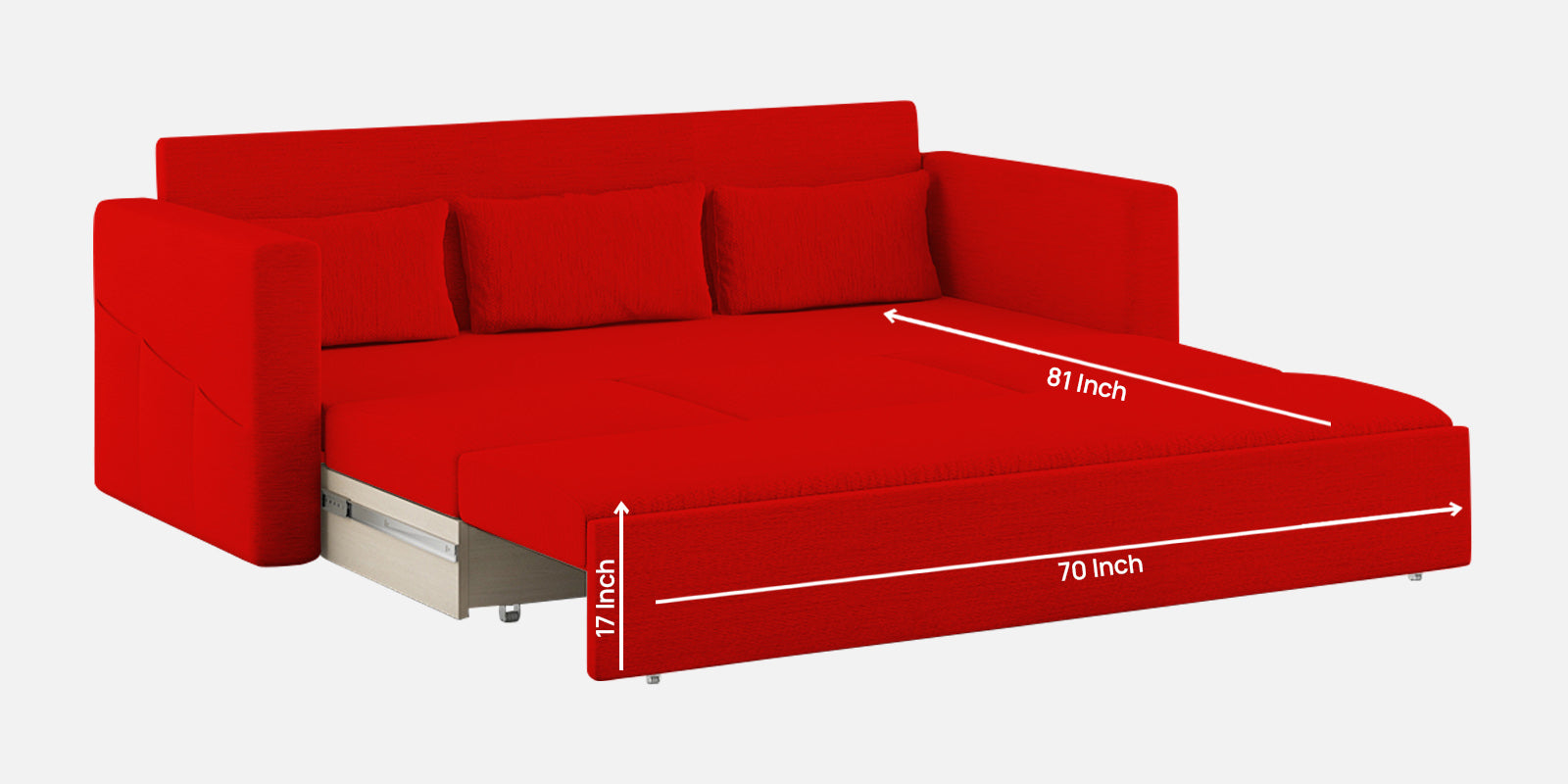 River Fabric 3 Seater Pull Out Sofa Cum Bed In Ruby Red Colour