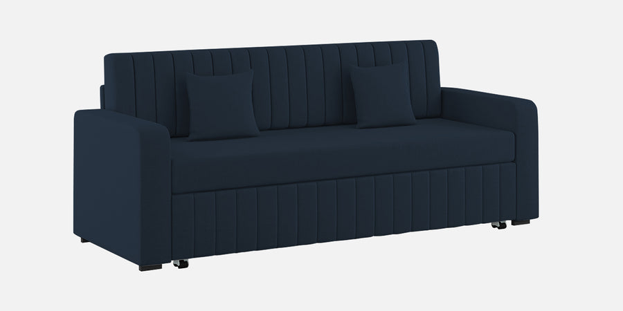 Calra Fabric 3 Seater Pull Out Sofa Cum Bed In Denim Blue Colour With Storage - Febonic Living