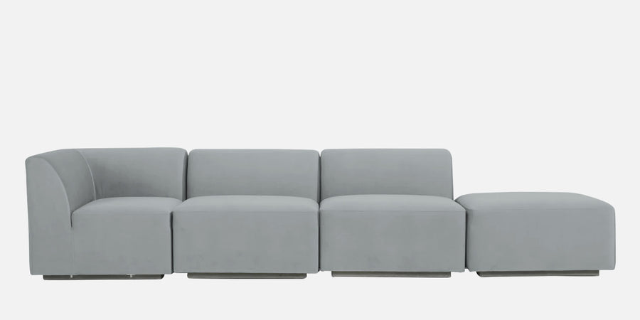 Bufa Velvet Rhs Sectional Sofa In Pearl Grey Colour With Ottoman - Febonic Living