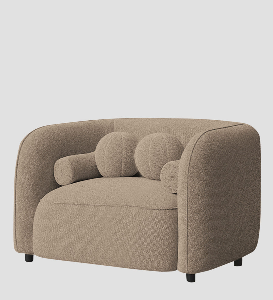 Corny Boucle Fabric 1 Seater Sofa In Mushroom Beige Colour - Febonic Living