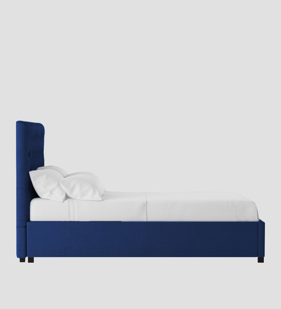 Isko Fabric Upholstered King Size Bed In Royal Blue Colour With Box Storage - Febonic Living