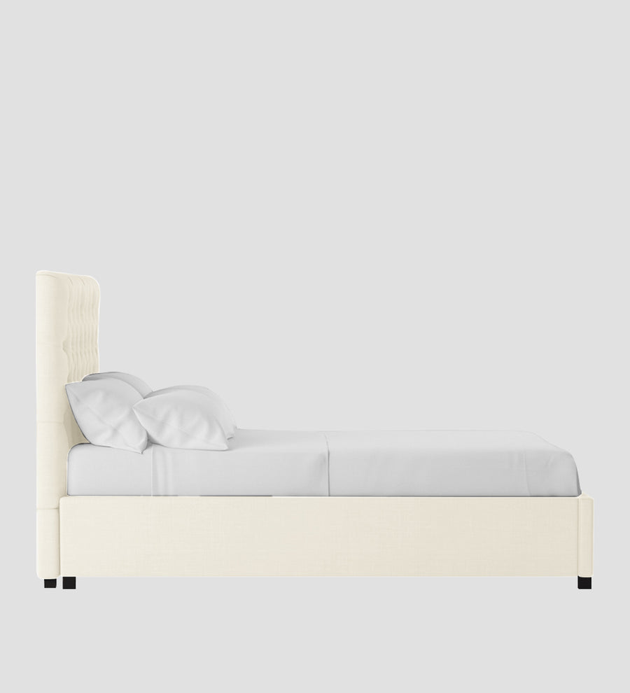 Isko Fabric Upholstered King Size Bed In Ivory Cream Colour With Box Storage - Febonic Living