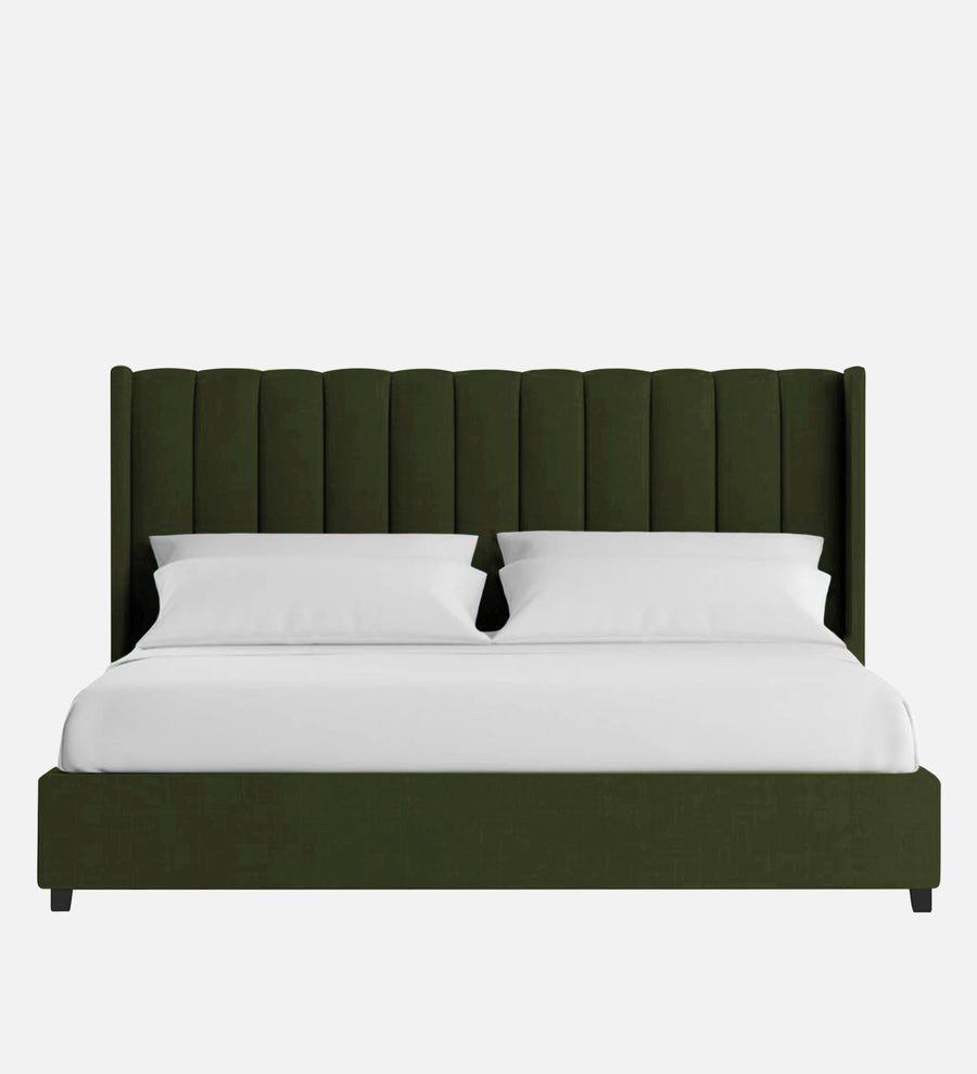 Colina Fabric Upholstered Queen Size Bed In Olive Green Colour With Box Storage - Febonic Living