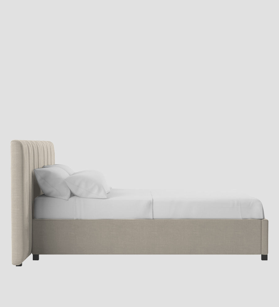 Nora Fabric Upholstered King Size Bed In Ash Grey Colour With Box Storage - Febonic Living