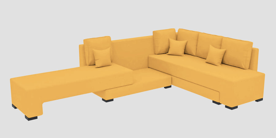 Corby Velvet Rhs 6 Seater Convertible Sofa Cum Bed In Turmeric Yellow Colour - Febonic Living
