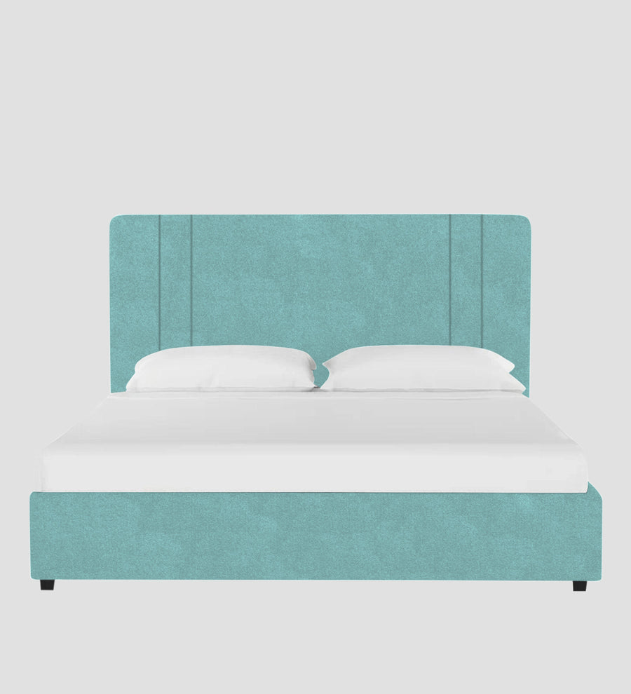 Asyra Velvet Upholstered King Size Bed In Barmunda Aqua Colour With Box Storage - Febonic Living