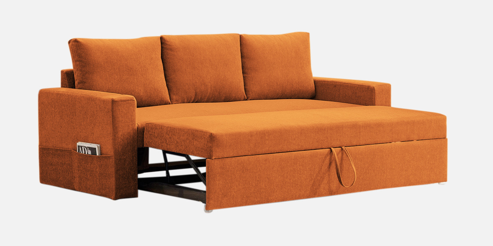 Kara Fabric 3 Seater Pull Out Sofa Cum Bed in Vivid Orange Colour