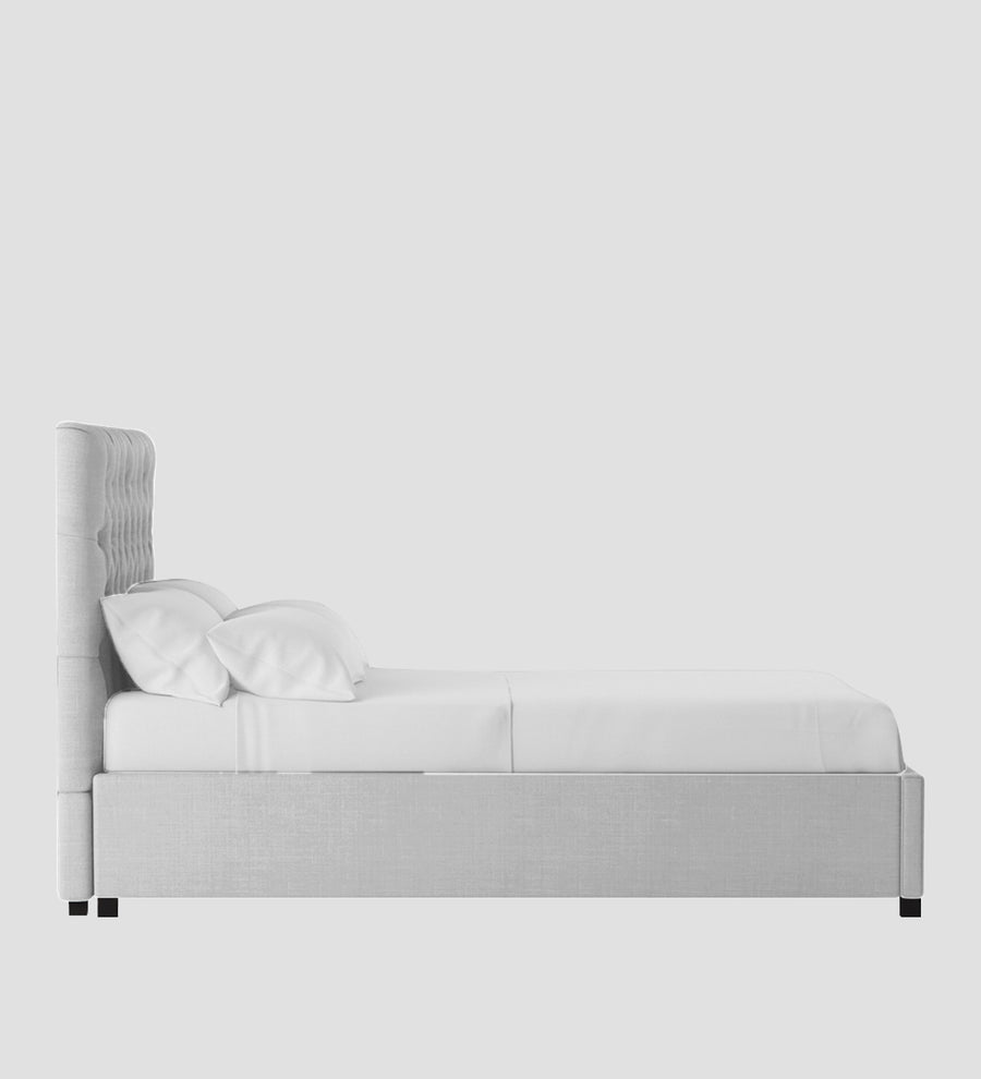 Isko Fabric Upholstered King Size Bed In Lit Grey Colour With Box Storage - Febonic Living