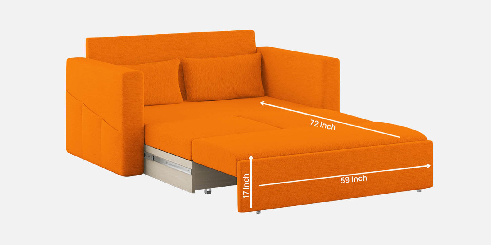 River Fabric 2 Seater Pull Out Sofa Cum Bed In Vivid Orange Colour