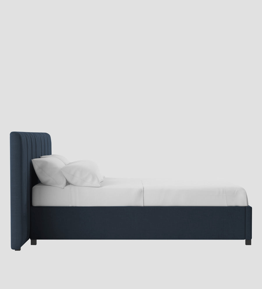 Nora Fabric Upholstered King Size Bed In Denim Blue Colour With Box Storage - Febonic Living