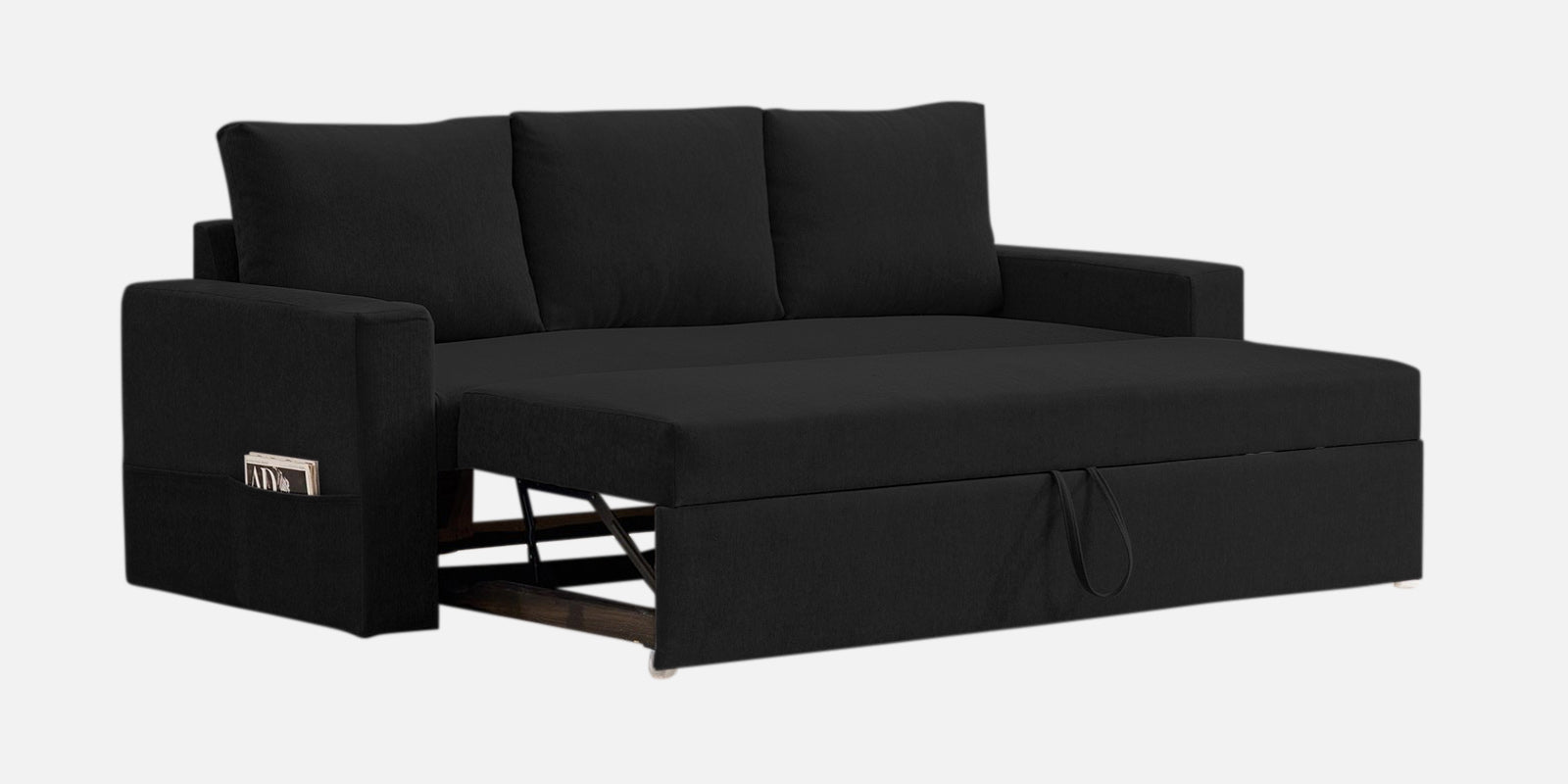 Kara Fabric 3 Seater Pull Out Sofa Cum Bed in Zed Black Colour