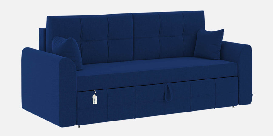 Ines Velvet 3 Seater Pull Out Sofa Cum Bed In Royal Blue Colour With Storage - Febonic Living