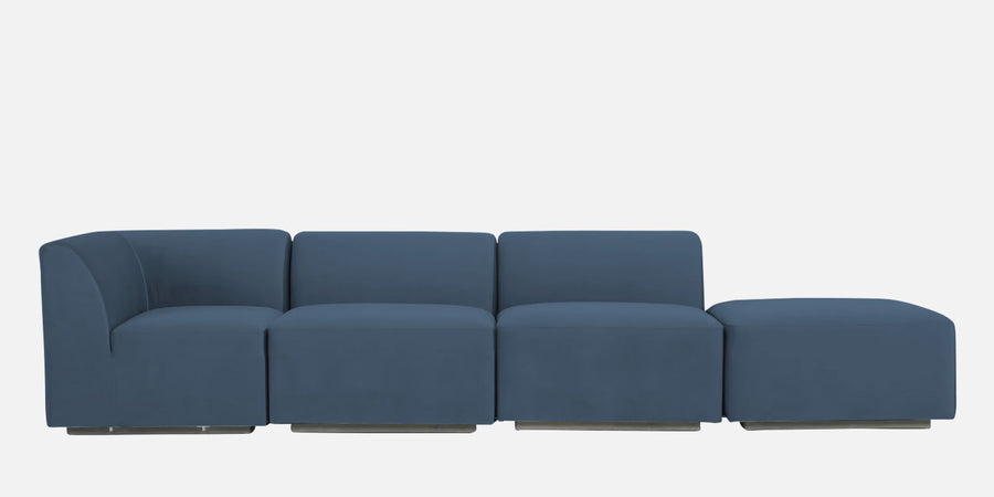 Bufa Velvet Rhs Sectional Sofa In Oxford Blue Colour With Ottoman - Febonic Living
