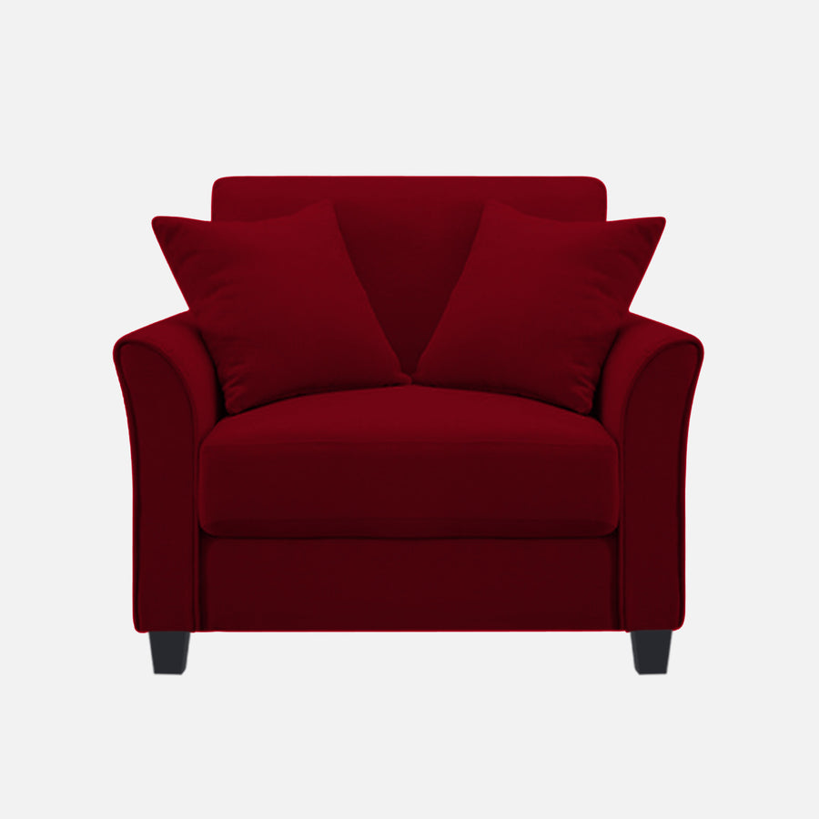 Daroo Velvet 1 Seater Sofa In Cherry Red Colour - Febonic Living
