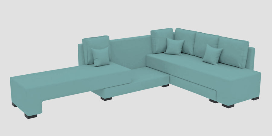 Corby Velvet Rhs 6 Seater Convertible Sofa Cum Bed In Barmunda Aqua Colour - Febonic Living