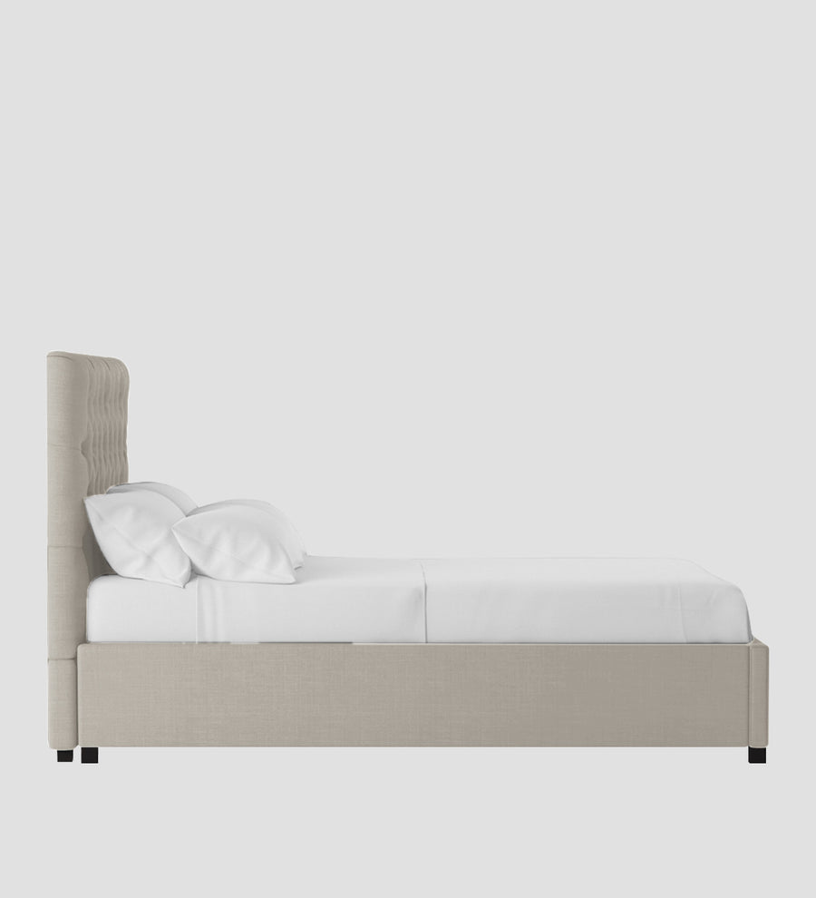 Isko Fabric Upholstered King Size Bed In Ash Grey Colour With Box Storage - Febonic Living