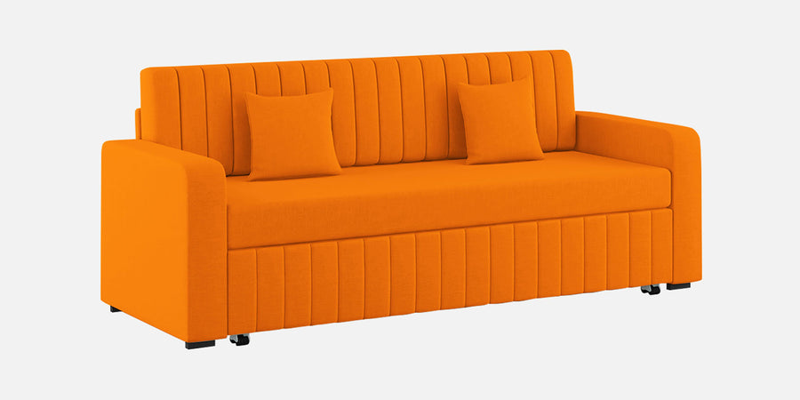 Calra Fabric 3 Seater Pull Out Sofa Cum Bed In Vivid Orange Colour With Storage - Febonic Living